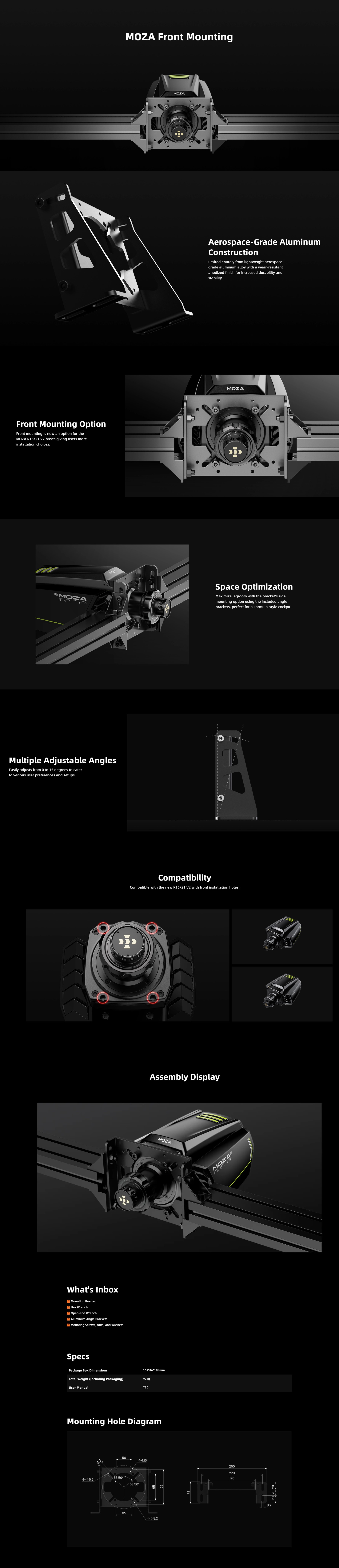 A large marketing image providing additional information about the product MOZA Wheel Base Front Mount - Additional alt info not provided